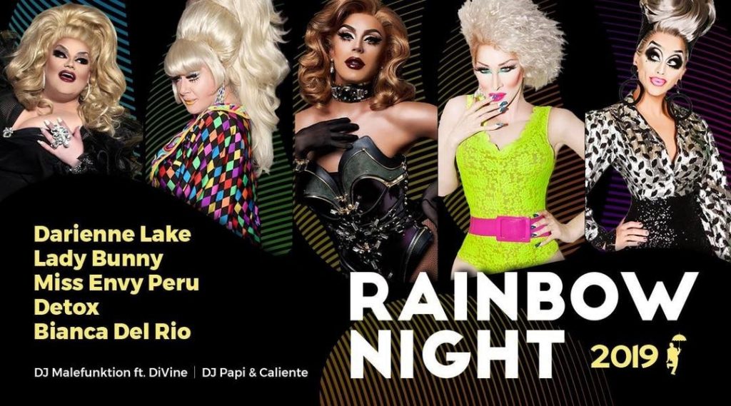 Ik had 3 boekingen, eerst de Pride Walk, toen de Pride Park wat TE GEK was en de afterparty van Rainbow Night als MC van Malefunktion waar de bekende drags van Rupauls Dragrce: Detox, Darienne Lake, Lady Bunny, Bianca del Rio en onze eigen Envy Peru hebben opgetreden. Ik treed wel vaker op na een optreden van Bianca dus is dat wel tof om haar weer te zien elke keer. Gewoon een eer om dit te mogen doen. En wat was het fijn om onze dansers en vrienden Ingereau en Thomas erbij te hebben. Het publiek zo enorm opgehyped!