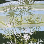 love-in-a-mist. Lino op papier 40 x 50 cm