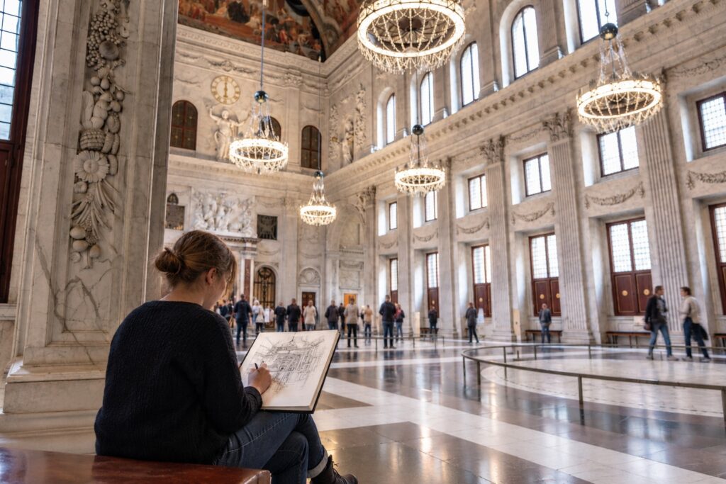 Tekenen in Koninklijk Paleis Amsterdam 
